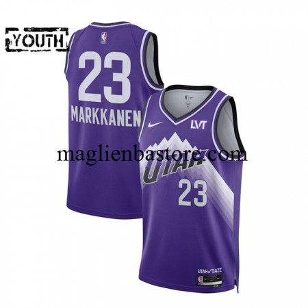 Maglia NBA Utah Jazz Lauri Markkanen 23 2023-2024 Nike City Edition Viola Swingman - Bambino
